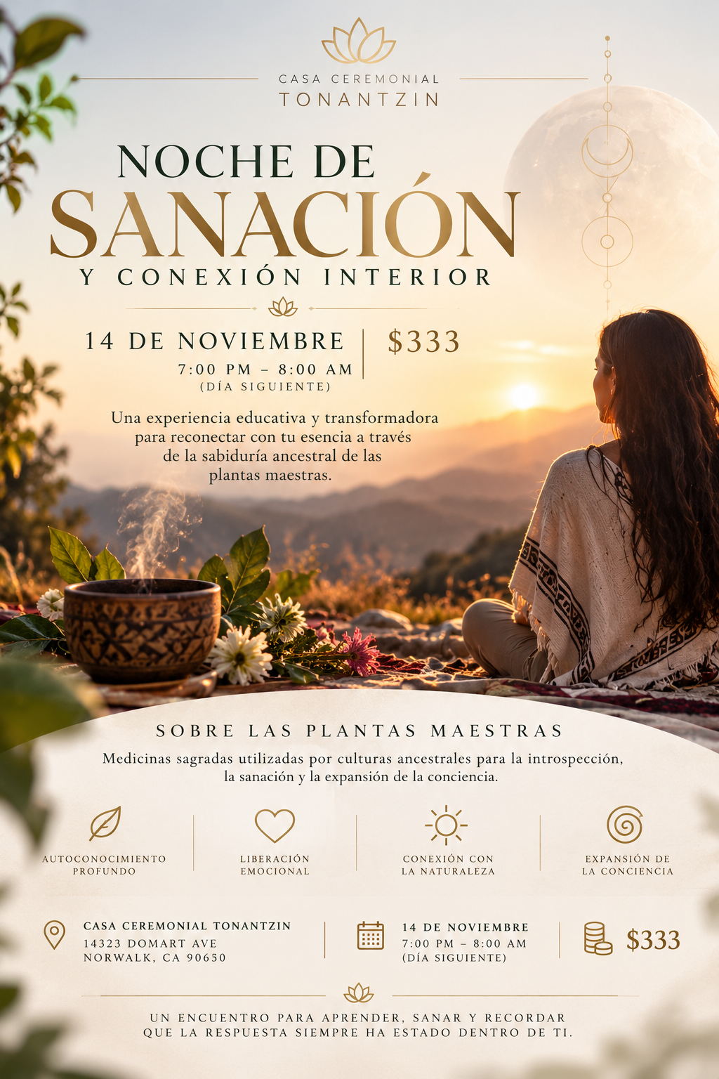 Volante completo de Noche de sanación y conexión interior